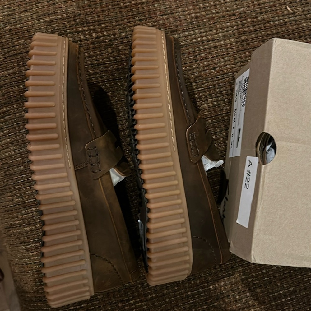 Clarks Brown Platform Penny Loafers - Picture 9 of 16